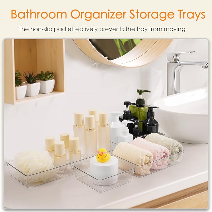 Criusia Drawer Organizer, 36 Pack Large Clear Plastic Drawer Organizers Set, 3 Size Versatile Bathroom and Vanity Drawer Orga