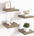Fun Memories Floating Shelves for Wall - 7.5 Inch Square Shelves with Invisible Brackets, Grey Small Wall Shelf for Living Ro
