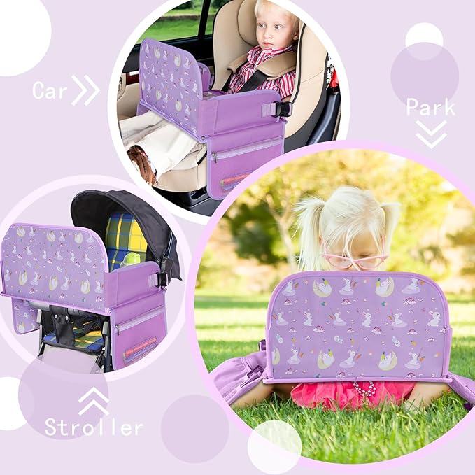MENZOKE Kids Travel Tray for Toddler Car Seat, Toddler Gift for Girl Activities with Dry Erase Board & iPad Holder Stand, Roa