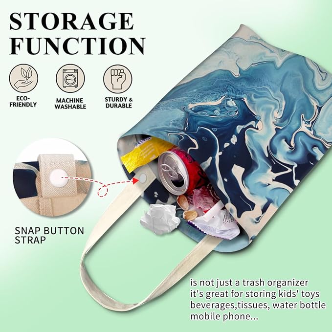 Car Trash Can, Cute Car Trash Bag, Hanging Car Organizer and Storage Bag, Trash Bin for Car Accessories, Vehicle, Travelling, Camping Luxury Blue White Marble