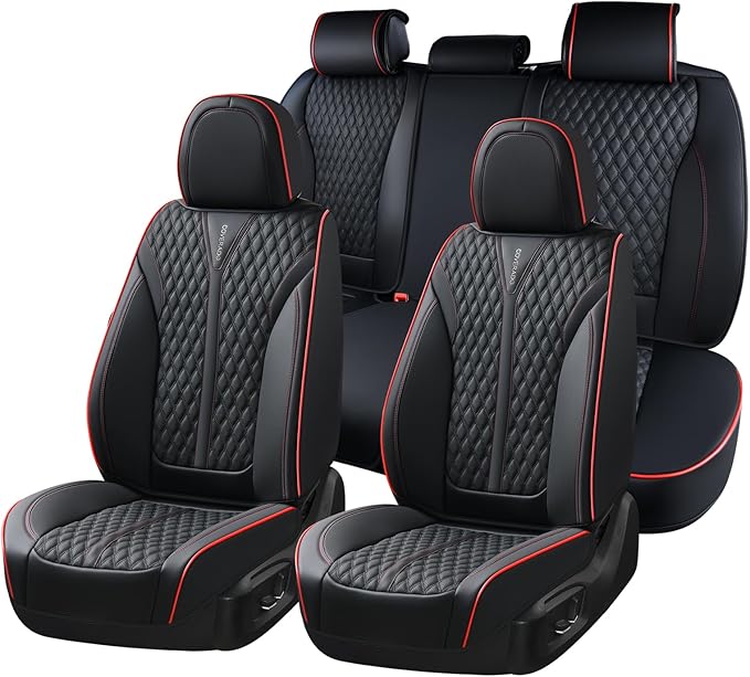 Coverado Car Seat Covers Full Set, Nappa Leather Seat Covers for Cars, Waterproof Front Seat Covers and Back Seat Covers, Car