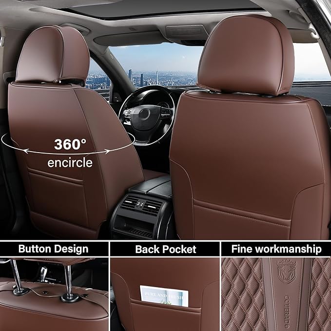 Coverado Front Seat Covers, Car Seat Covers Front Seats, Nappa Leather Seat Covers for Cars, Waterproof Seat Covers with Lumb