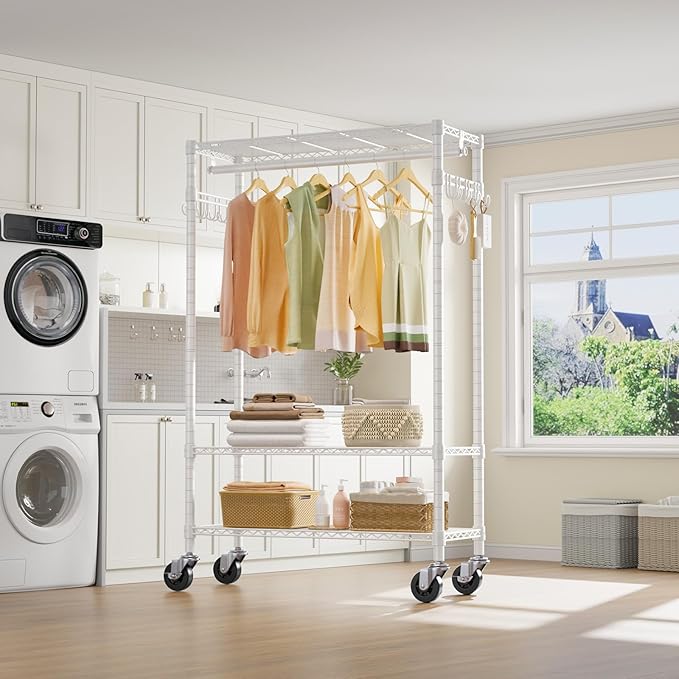 VIPEK R3 Rolling Clothing Rack Heavy Duty Garment Rack for Hanging Clothes, Portable Closet Wardrobe with Wheels and Side Hoo