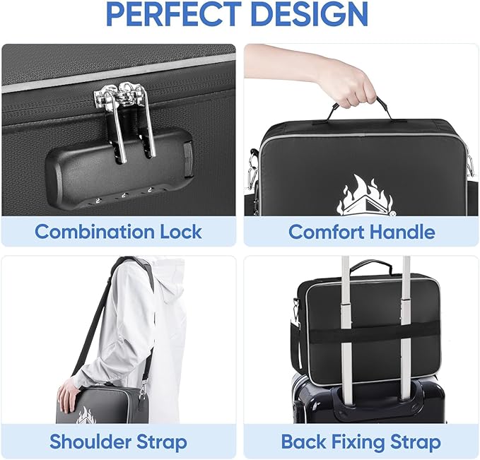 BALEINE Fireproof Document Box with Lock, Portable Fireproof Document Bag Waterproof Fire Proof File Boxes for Documents, Fil
