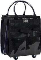 Reusable Grocery Bag On Wheels Shopping Trolley with 8 Pockets and Zipper Cover Foldable Rolling Tote, Heavy Duty Handles, Carries Up to 22 LBS (Small, Black)