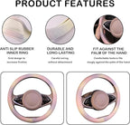 Leather Steering Wheel Cover, Colorful Cute Pink Purple Steering Wheel Cover Non-Slip Breathable Fabric Absorbing Sweat Unive