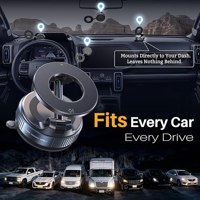 118LBS Nano Gel Suction Cup Phone Mount for Car, 360 Adjustable Vacuum Magnetic Car Phone Holder for Windshield/Dashboard, Compatible with Magsafe iPhone 12 13 14 15 16 17 Air Pro Max