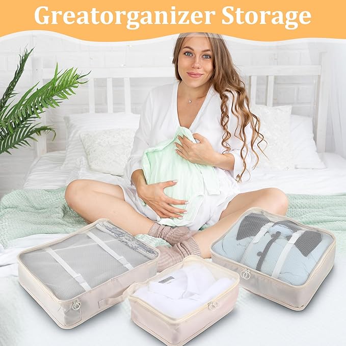12 Pcs Packing Cubes for Suitcase Travel Luggage Bags Bulk Mesh Organizer Set for Hiking Camping Backpacking Clothes Accessor