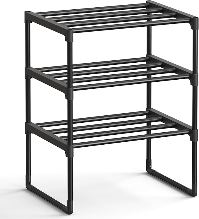 SONGMICS Shoe Rack, 3-Tier Shoe Organizer, Metal Storage Shelf, Upright or Upside Down, for 4-8 Pairs, Stackable, for Entrywa