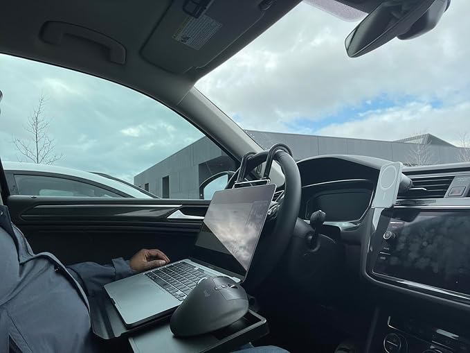 2 in 1 Comapct Steering Wheel Desk Headrest Tray for Writing, Eating, and Working,Tablet or Drink Black Accessory for Road Trips and Business Travel, SD-1508C