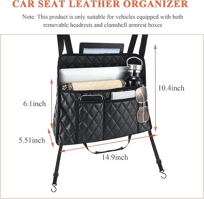 Car Purse Holder Between Seats, Large Capacity Leather Auto Front Seat Handbag Organizer Pocket, Backseat Barrier Storage Bag for Kids Pet, Universal Interior Car Accessories