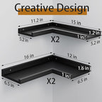 4-Tier Black Corner Floating Shelves Wall Mounted - Floating Shelves with Lip, Solid Pine Wooden Corner Wall Shelf for Wall D