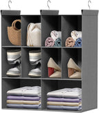 Ofiray-home 3 Tier Hanging Closet Organizer, 10 Compartments Sweater Organizer for Closet with 3 Sturdy Hooks, Closet Organiz