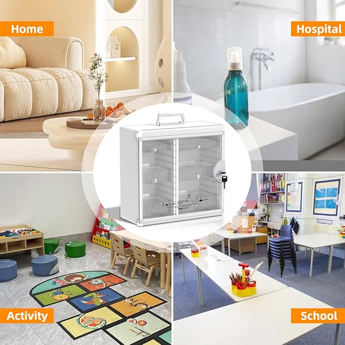 Glosen Medicine Cabinet with Key Wall Mounted Medication Lock Box 【 Silver 15x 6.7 x 13 Inch】 Portable Storage Container Big 