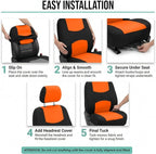 FH Group Bright Flat Cloth Full Set Automotive Seat Covers Front Set and Rear Solid Bench Orange Black Seat Covers w. Gift Un
