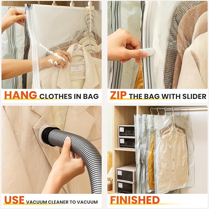 Hanging Vacuum Storage Bags – 2 Pack (1 Long, 1 Short) Hanging Vacuum Seal Bags for Clothing, Closet Organizer Space Saver fo