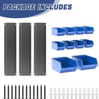 WALMANN Wall Mounted Storage Bins for Small Parts, 10 Bins with 3 Metal Rails, Plastic Wall Bins for Screws, Bolts, Nuts, Cra
