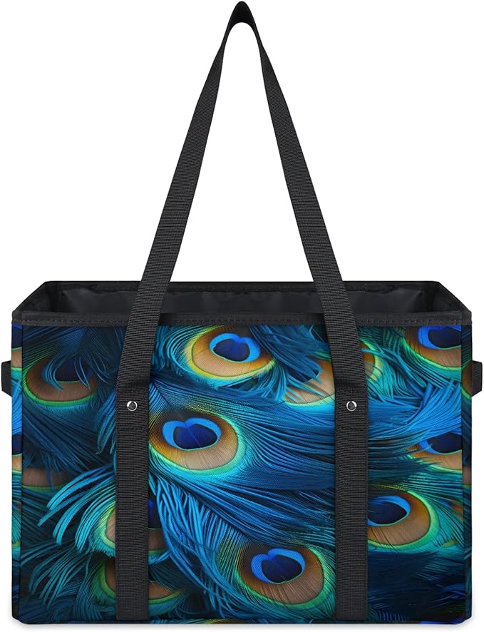 Reusable Grocery Bags Heavy Duty Shopping Bags Foldable Large Tote Bags with Long Handles & Hard Bottom