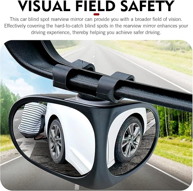 2 PCS Car Blind Spot Mirrors, Dual-sided Wide Angle Rearview Auxiliary with 360 Degree Adjustment, ABS Anti-collision Housing and HD Glass Design, Snap-on and Adhesive Mounting Mirror (Black)
