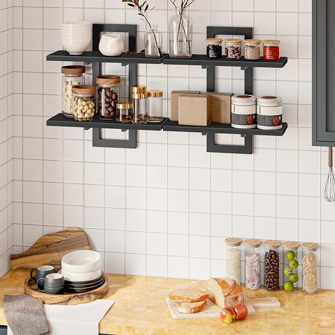 HOOBRO Floating Shelves, 15 Inch Wall Shelf Set of 2, Wall Mounted Storage Shelves 2-Tier, Hanging Bathroom Shelves, for Livi