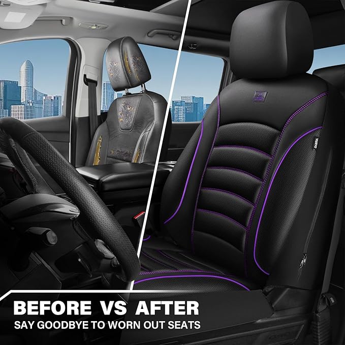 CAR PASS 3D Foam PU Leather Car Seat Covers, Universal Seat Covers Front 2 for Trucks SUV Sedan Automotive Seat Covers Armres