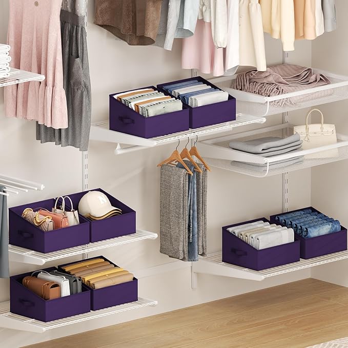 DIMJ Closet Storage Bins 6 Pack - Fabric Storage Baskets for Shelves, Collapsible Clothes Organizer, Trapezoid Shelf Organiza