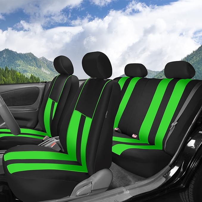 FH Group Car Seat Cover Full Set Striking Striped Car Seat Covers with Front Seat Covers and Rear Split Bench, Universal Fit 