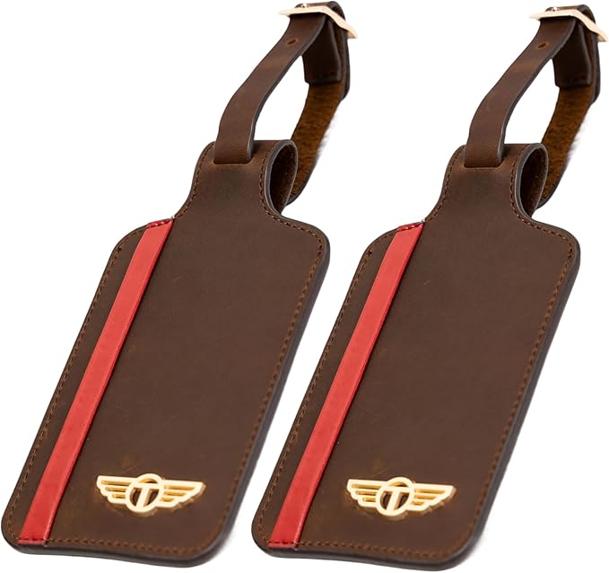 Genuine Leather Luggage Tag with Privacy Flap Set for Men Women Travel Easy with Suitcase Tags Identifiers (Brown, 2 Pack)