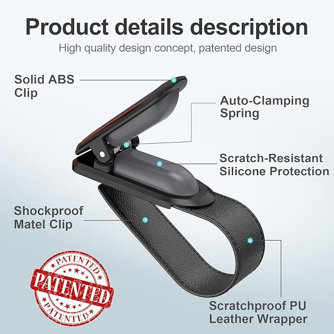 Veharvim Sunglass Holder for Car (2 Pack, One-Handed Operation, Gentle & Secure Hold, Silicone Padded, Universal Fits Sunglass and Car Visor) - Sunglasses Clip for Car Visor (Black & Red, 2 Pack)