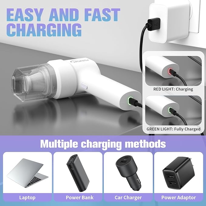 Handheld Mini Car Vacuum, 10000PA Cordless Portable Vacuum with 2000mAh Battery, 3 in 1 Small Vacuum Cleaner & Air Duster wit