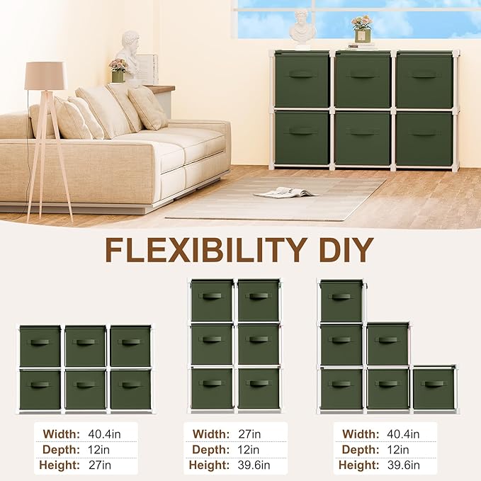6 Cube Storage Organizer with Shelf Back to School Boxes 11 Inch Toy Storage Bins Closet Organizers Drawers Fabric Dresser fo