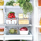 iDesign Crisp 3-Piece Recycled Plastic Refrigerator Organizer Bin Set with Lids, Clear/White