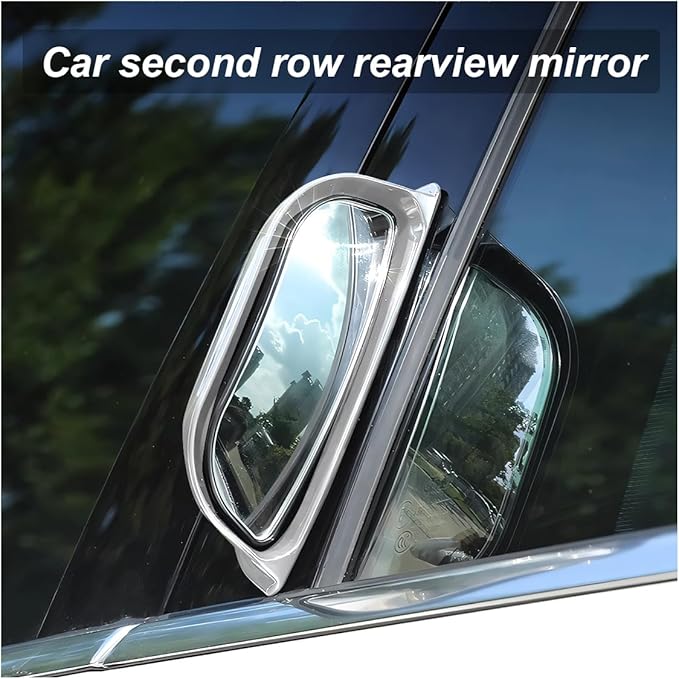 2PCS Adjustable Blind Spot Mirrors for Car Rear Seat - Wide Angle Convex B-Pillar Side View Mirror for Second Row Door Safely Get-Off, HD Glass Stick-on Auxiliary Mirror for Car SUV (Silver)