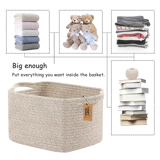 COMFY-HOMI Storage Basket for Shelves, Woven Baskets for Storage, Cotton Rope Basket for Toys,Towel Baskets, Toy Storage Orga