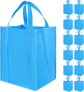 12 Pack Heavy Duty Reusable Grocery Bags - Large Shopping Totes Reinforced Handles, Holds 40 lbs, Foldable and Washable (Sky Blue)