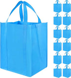 12 Pack Heavy Duty Reusable Grocery Bags - Large Shopping Totes Reinforced Handles, Holds 40 lbs, Foldable and Washable (Sky Blue)