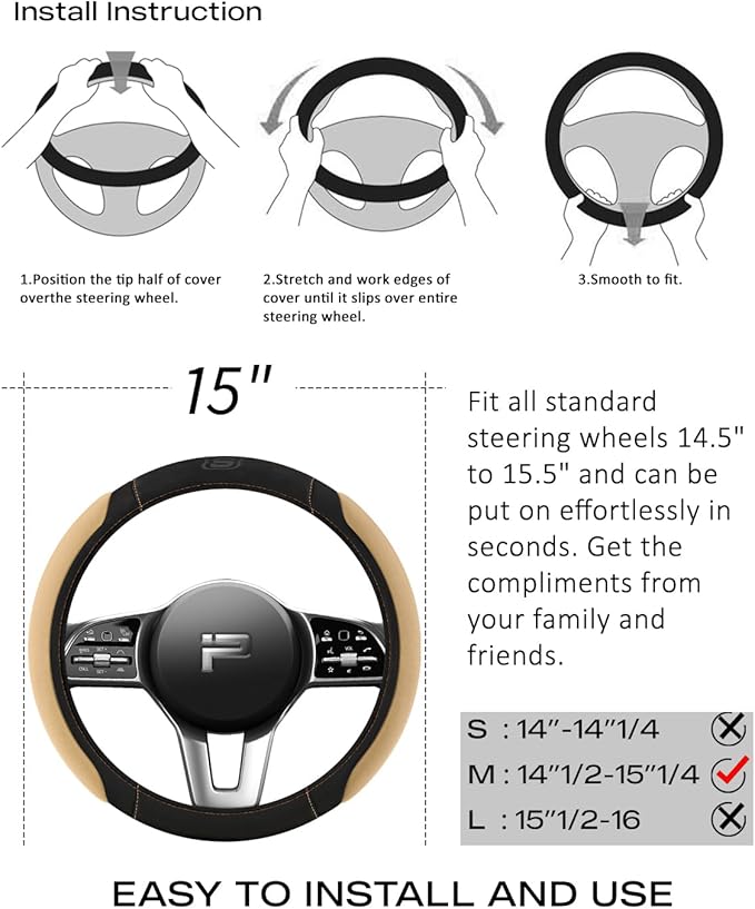 Skechers Steering Wheel Cover,Memory Foam Car Steering Wheel Cover,14.5-15inch Anti-Slip Safety Comfortable Desgin, Universal