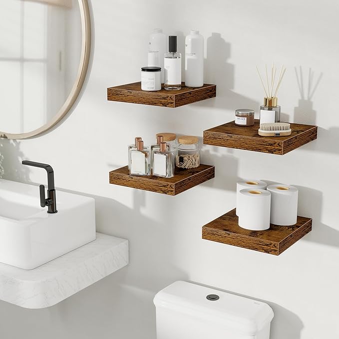Fun Memories Floating Shelves for Wall, Rustic Wood Wall Mounted Shelves for Bathroom, Bedroom, Living Room and Kitchen, Stor