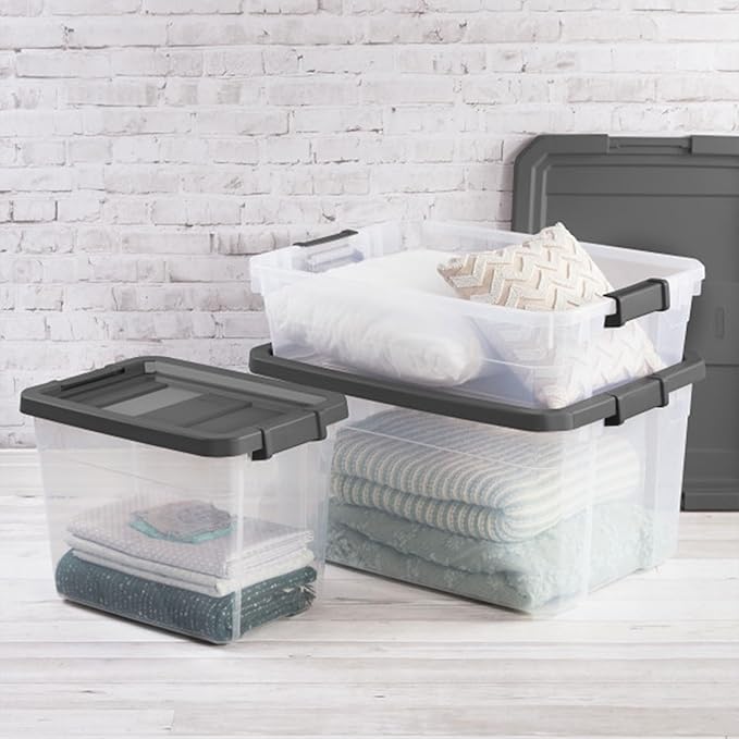 Sterilite 6-Pack Modular Stacker Box, Durable Clear Plastic Storage Bins with Latching Lids, 16 Quart - Stackable Organizing 