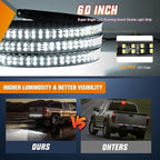 Nilight 60 Inch Truck Tailgate Strobe Light Strip Tail Emergency Bar Rear Window Warning Lamp Ultra-Bright Double Row 360 LED for Pickup Trailers Construction Vehicles Car SUV, White