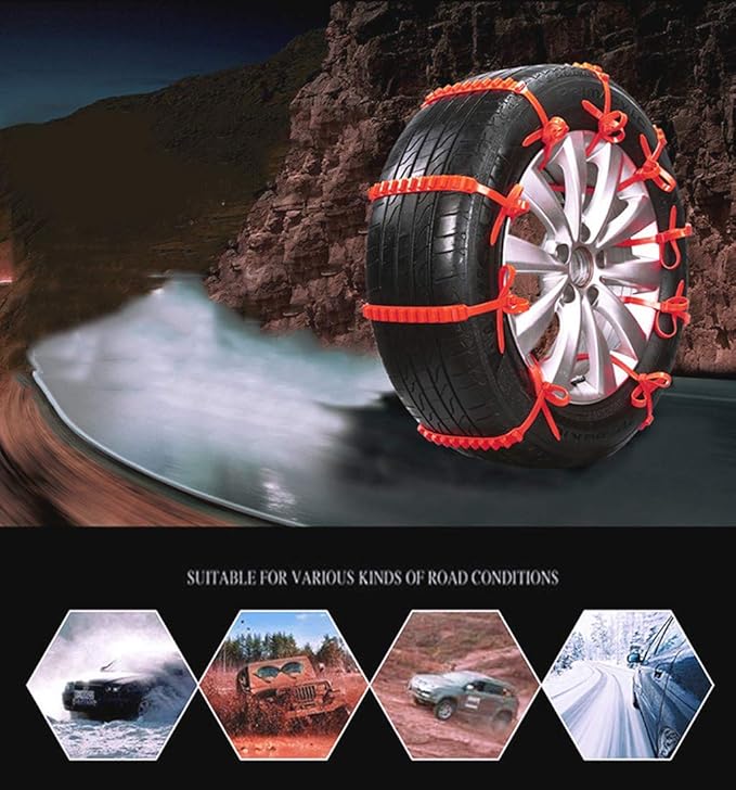 KIMISS 10PCS Universal Snow Tire Chains for Cars, Heavy Duty Anti-Skid Chains with Thickened Tendons, Reusable Winter Chains 