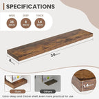 36 Inch Floating Shelves, 8 Inch Deep Floating Shelves for Wall, Hanging Shelf with Invisible Brackets, Deep Shelves for Bath
