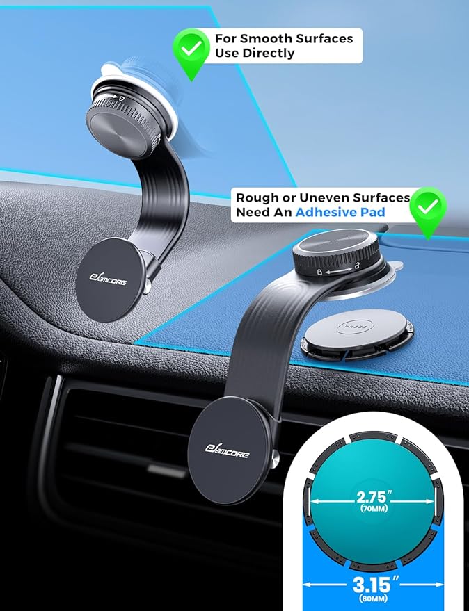 eSamcore for Magsafe Car Mount, Bendable Alloy Arm Magnetic Phone Holders for Your Car Dashboard & Windshield Vacuum Suction Cup Cell Phone Holder Fit for iPhone 17 Pro Max 16 15 14 13 12