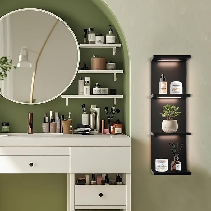 4-Tier Wall Shelf Unit with LED Lights, Floating Lack Shelf for Home Decor, Wall Mounted Vertical Display Shelf for Bedroom L