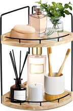 2 Tier Bathroom Counter Organizer, Bathroom Counter Tray and Vanity Organizer, Wood Corner Countertop Tray for Kitchen, Dress