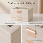 Jewelry Box Organizer with Glass Lid, 3-Layer with Double Drawers, Luxury Velvet Lined Desktop Display Case for Earrings Ring