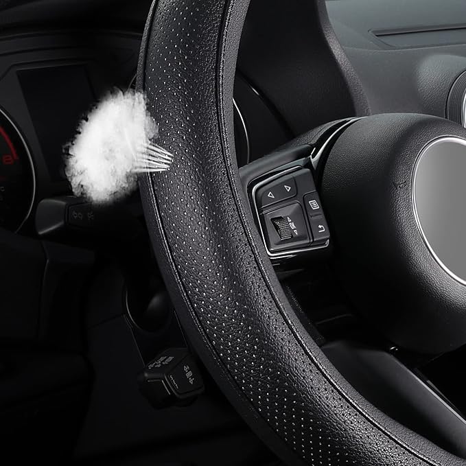 SEG Direct Black Car Steering Wheel Cover Small Size 14-14.25 inch (35.5-36 cm), for Prius Civic Model 3 Model Y Camaro, Brea