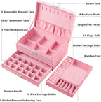 QBestry 3-Layer Jewelry Box for Girls & Teens with Lock and Key, Large Jewelry Organizer with 8 Necklace Hooks & 56 Earring H