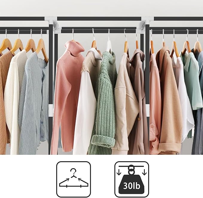 LOKEME Portable Closet, Portable Closets for Hanging Clothes with 3 Hanging Rods and 6 Storage Shelves and 4 Side Pockets, Bl