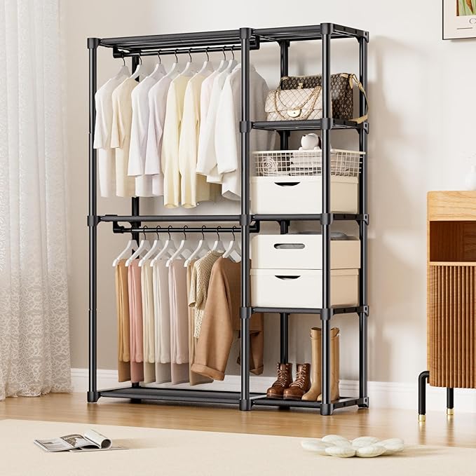 Mavivegue 4-Tier Portable Closet with Shelves & Hanging Rod - Portable Wardrobe Closet for Bedroom, Closet, Dorm - Easy Assem
